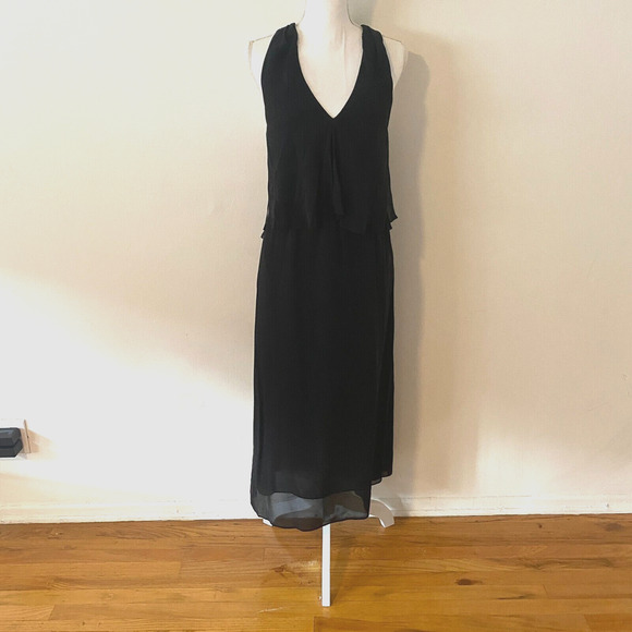 Aritzia Babaton Black SILK Chiffon Flowy V-Neck Crisscross Racerback Maxi Small - Picture 1 of 12